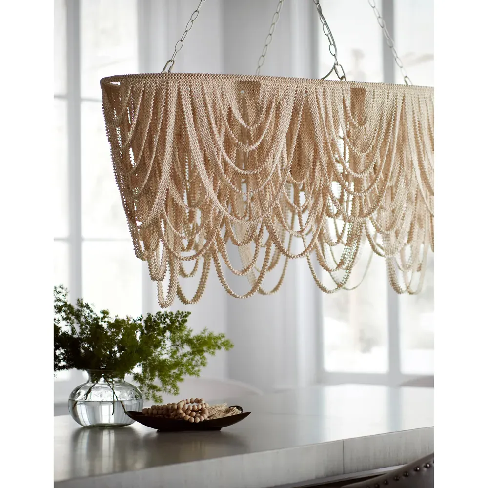 Selita Oval Coco Beads Chandelier - Cream, Metal
