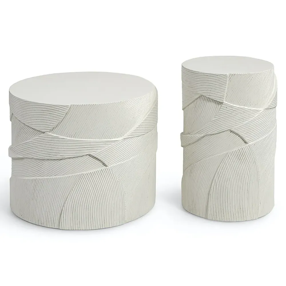 Sloane Round Outdoor Drink Side Table - White, Stone