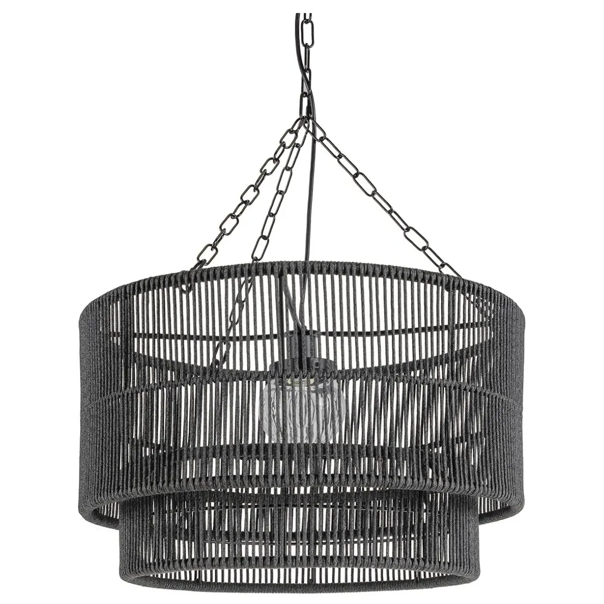 Tanner Drum Pendant Light - Black, Wicker