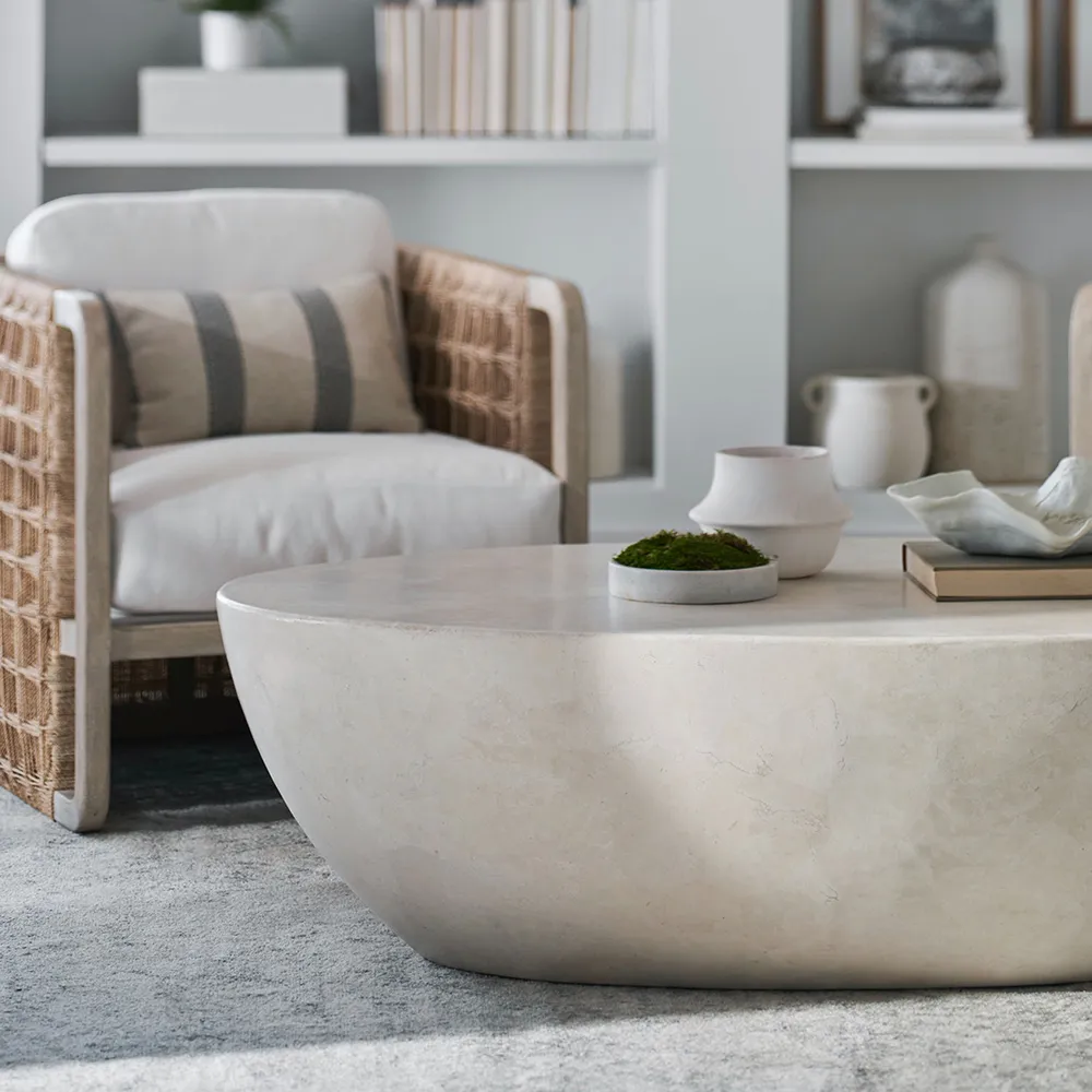 Vail Oval Outdoor Coffee Table - White, Agate Stone