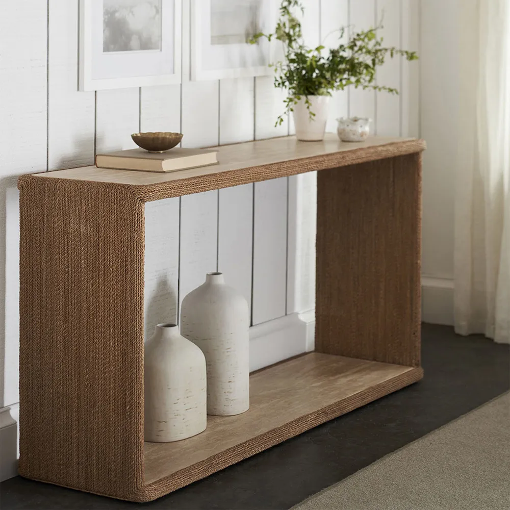 Venice Rectangular Console Table - Beige, Travertine