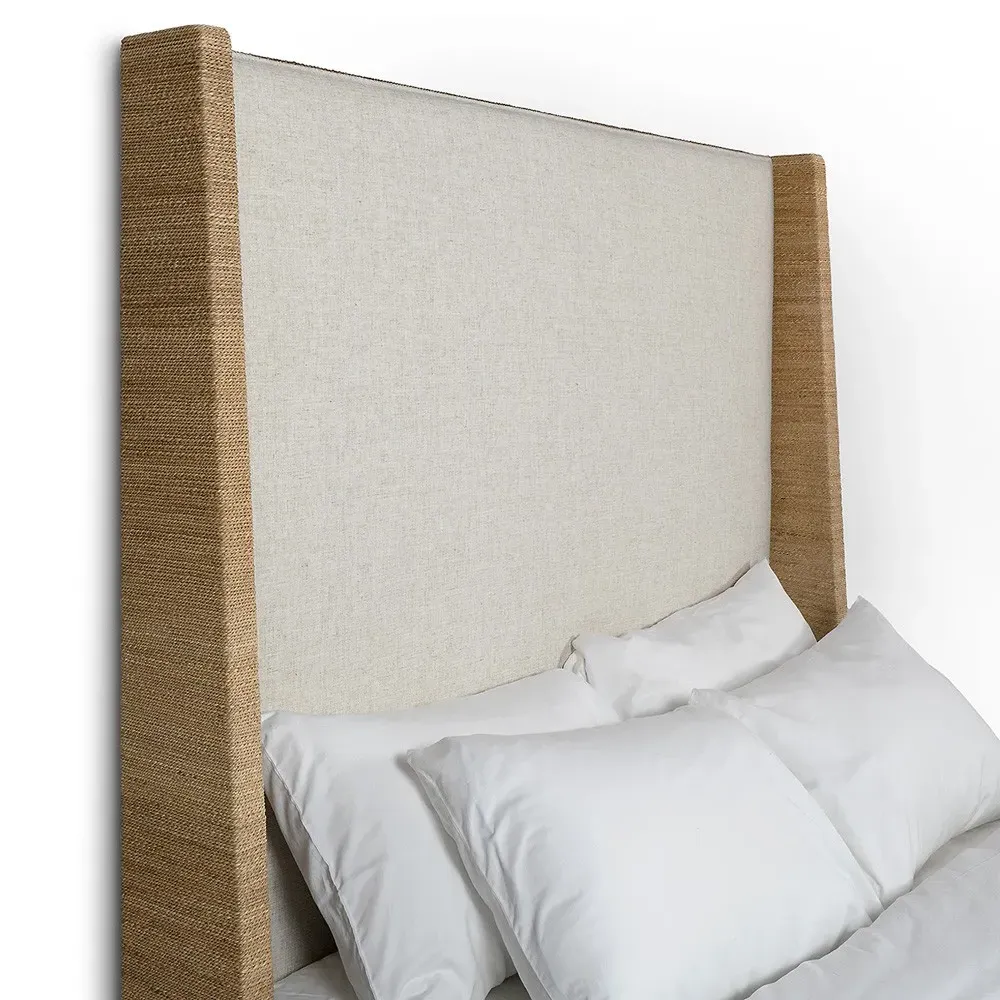 Woodside King Size Sleigh Bed - Natural Brown, Woven Rope