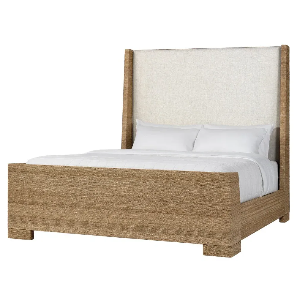 Woodside King Size Sleigh Bed - Natural Brown, Woven Rope