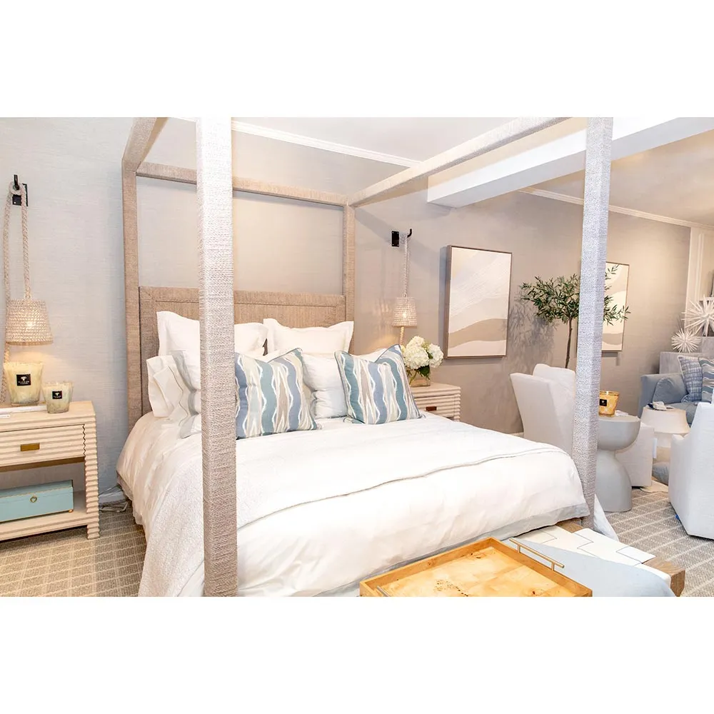 Woodside Queen Size Canopy Bed - Natural, Seagrass Rope