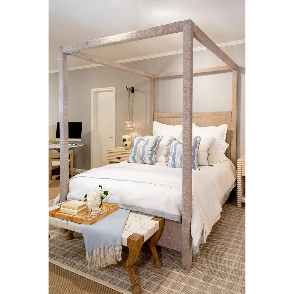 Woodside Queen Size Canopy Bed - Natural, Seagrass Rope
