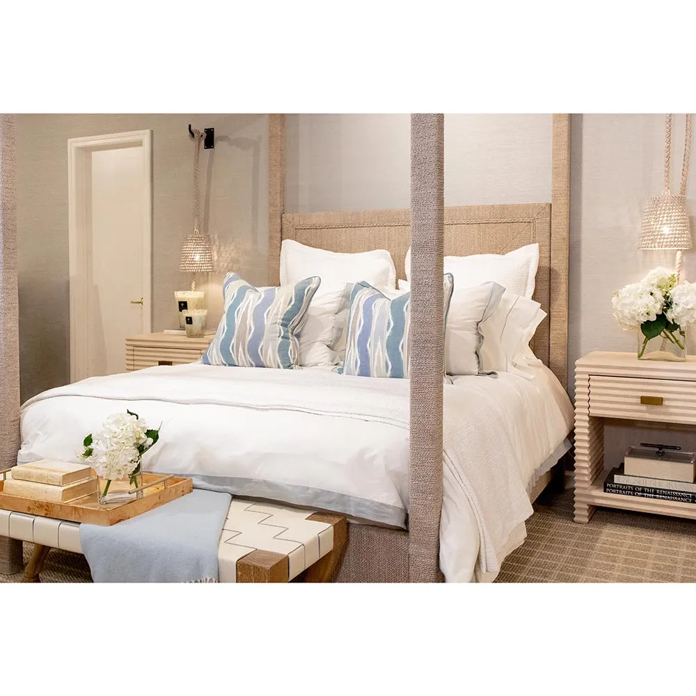 Woodside Queen Size Canopy Bed - White Sand, Hardwood