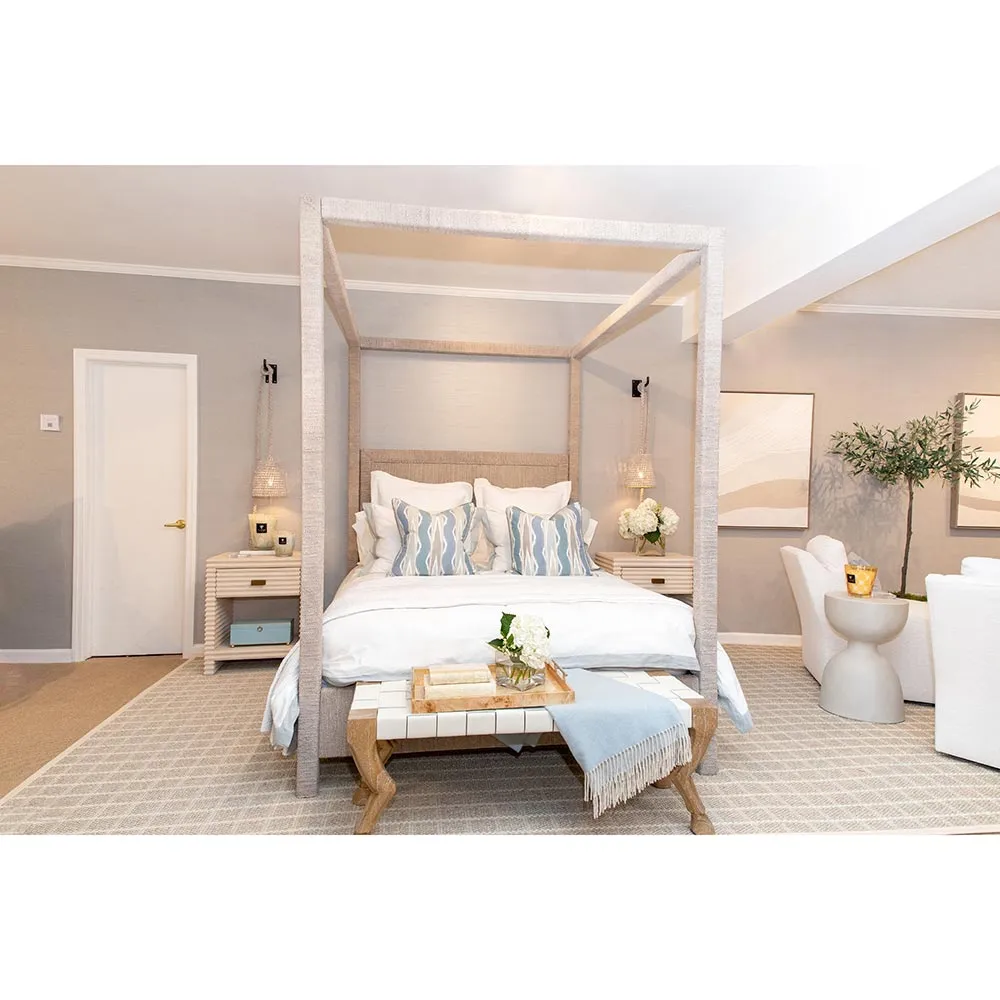 Woodside Queen Size Canopy Bed - White Sand, Hardwood