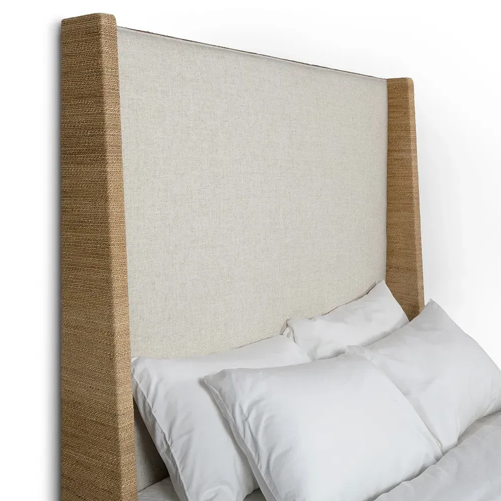 Woodside Queen Size Sleigh Bed - Natural Brown, Woven Rope