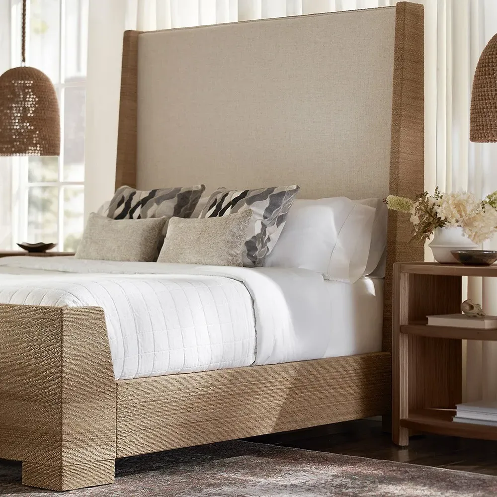 Woodside Queen Size Sleigh Bed - Natural Brown, Woven Rope