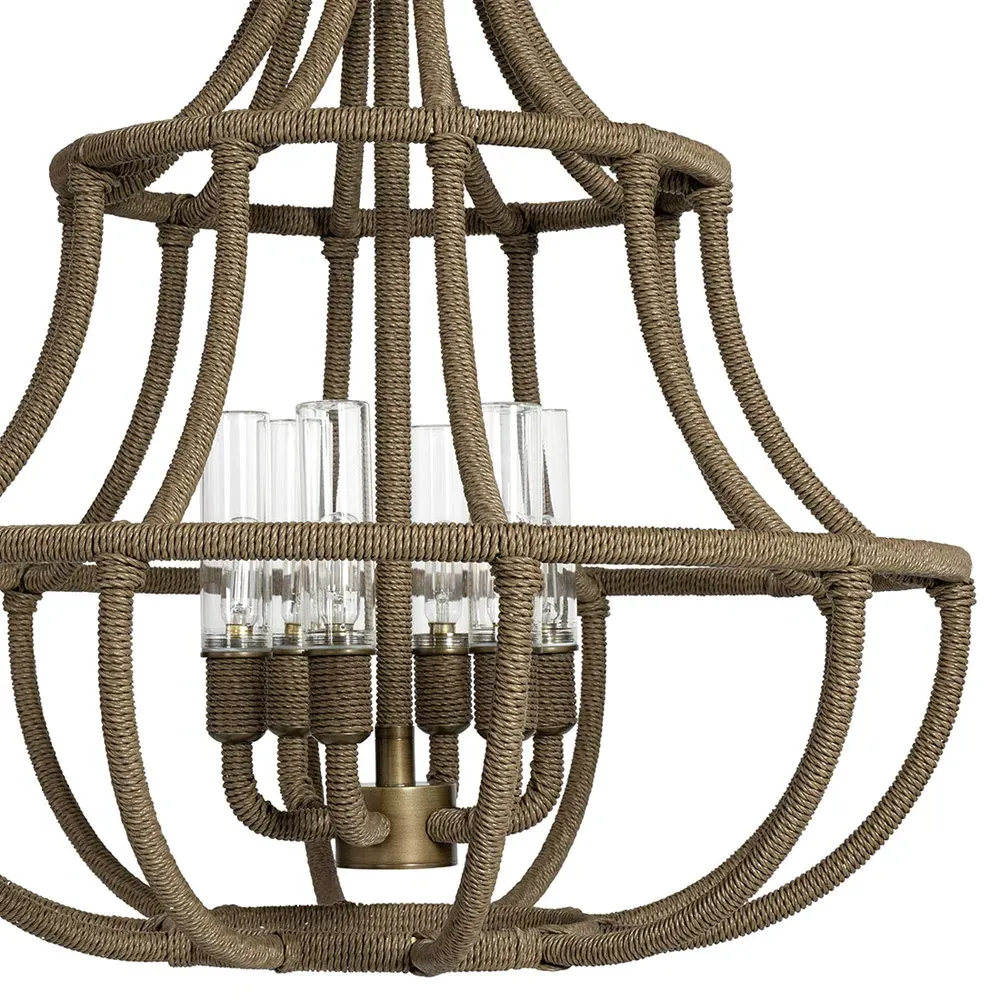 Yvette Large Outdoor Chandelier - Brown, Rattan