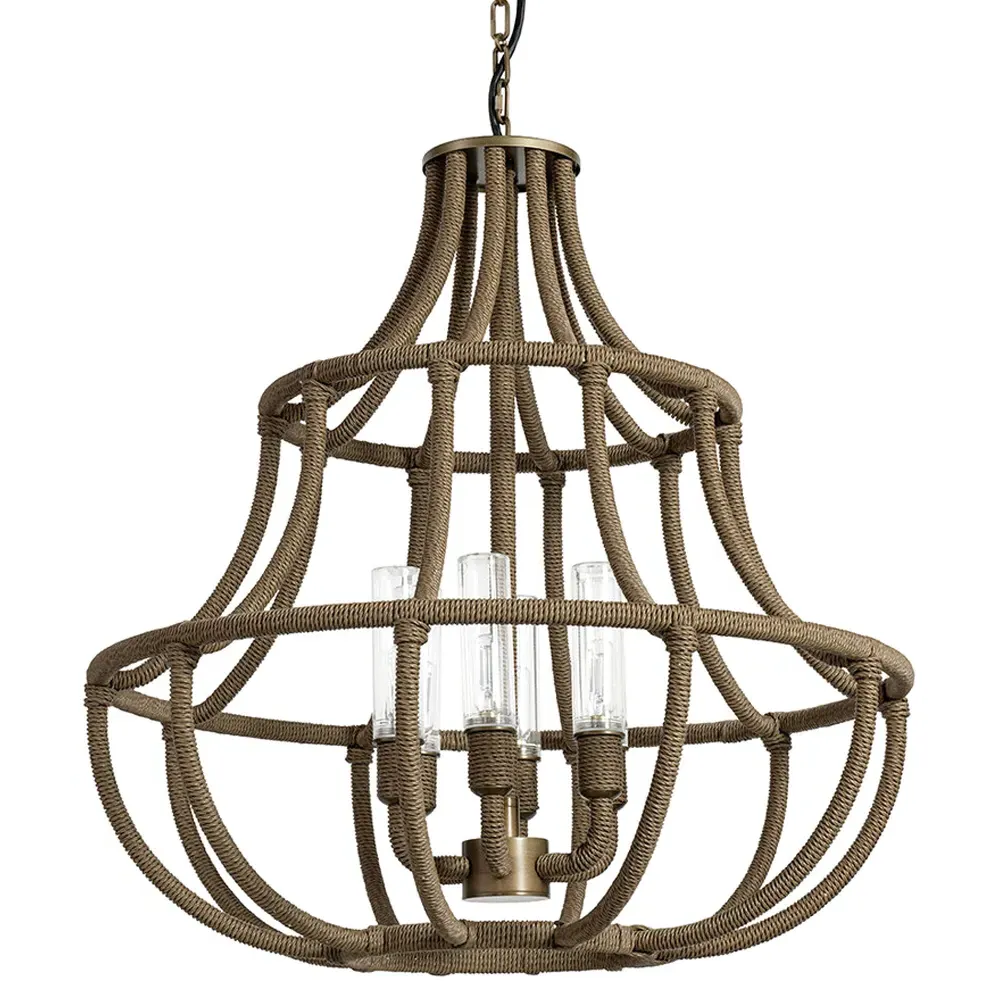 Yvette Large Outdoor Chandelier - Brown, Rattan