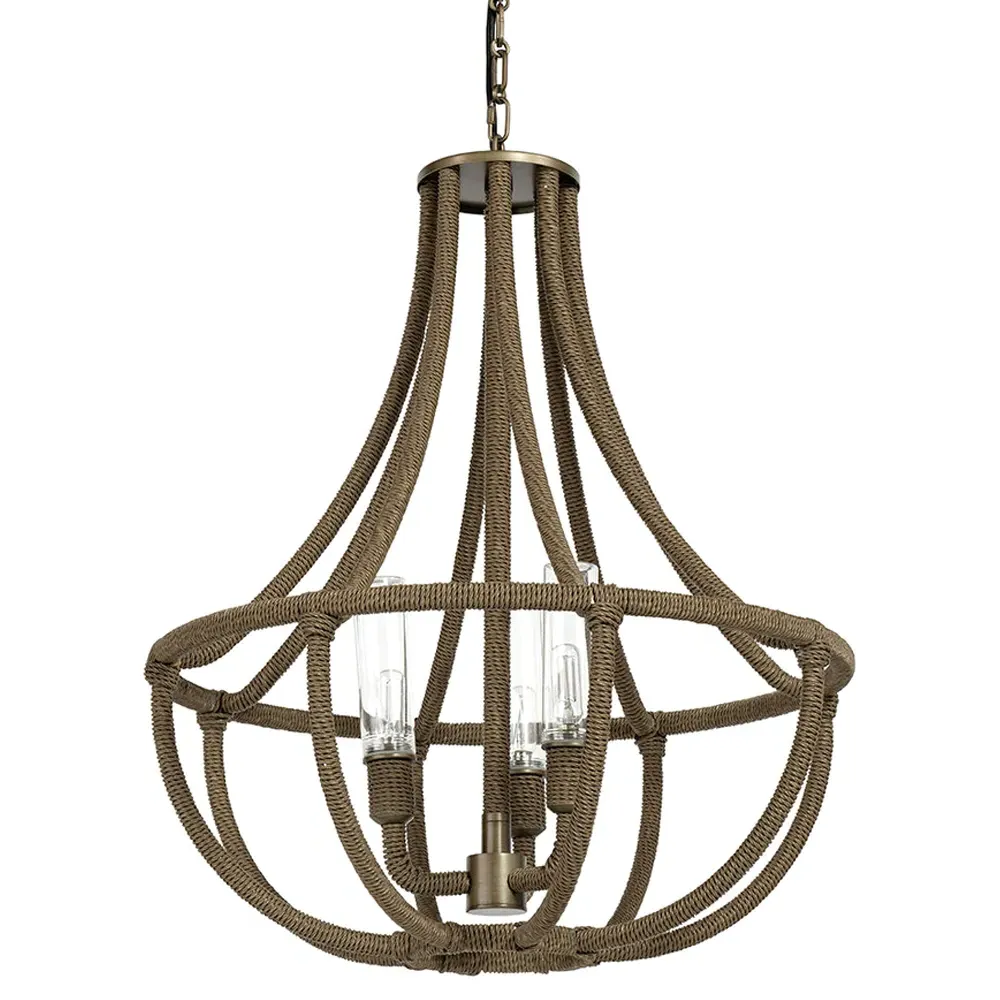 Yvette Small Outdoor Chandelier - Brown, Rattan image