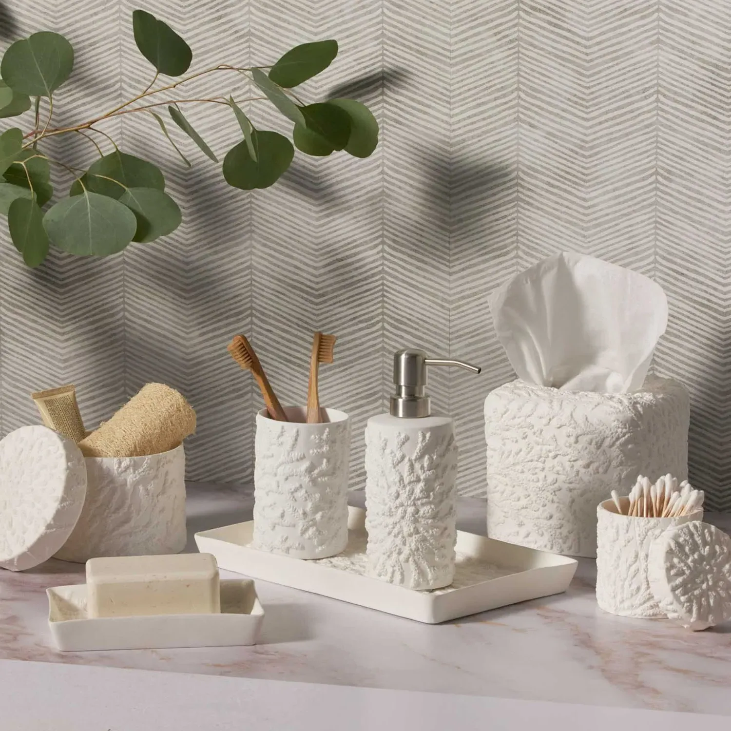 Alanya Brush Holder - White, Porcelain