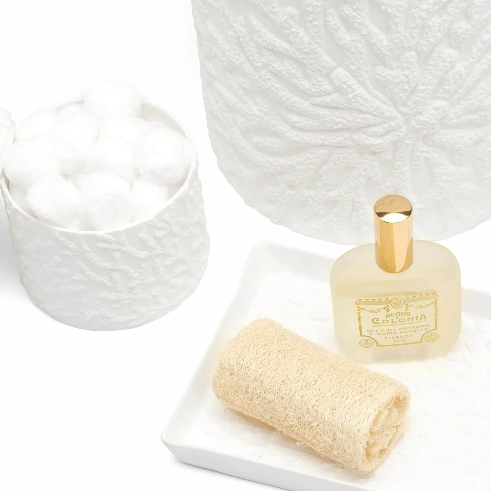 Alanya Round Waste Basket - White, Porcelain