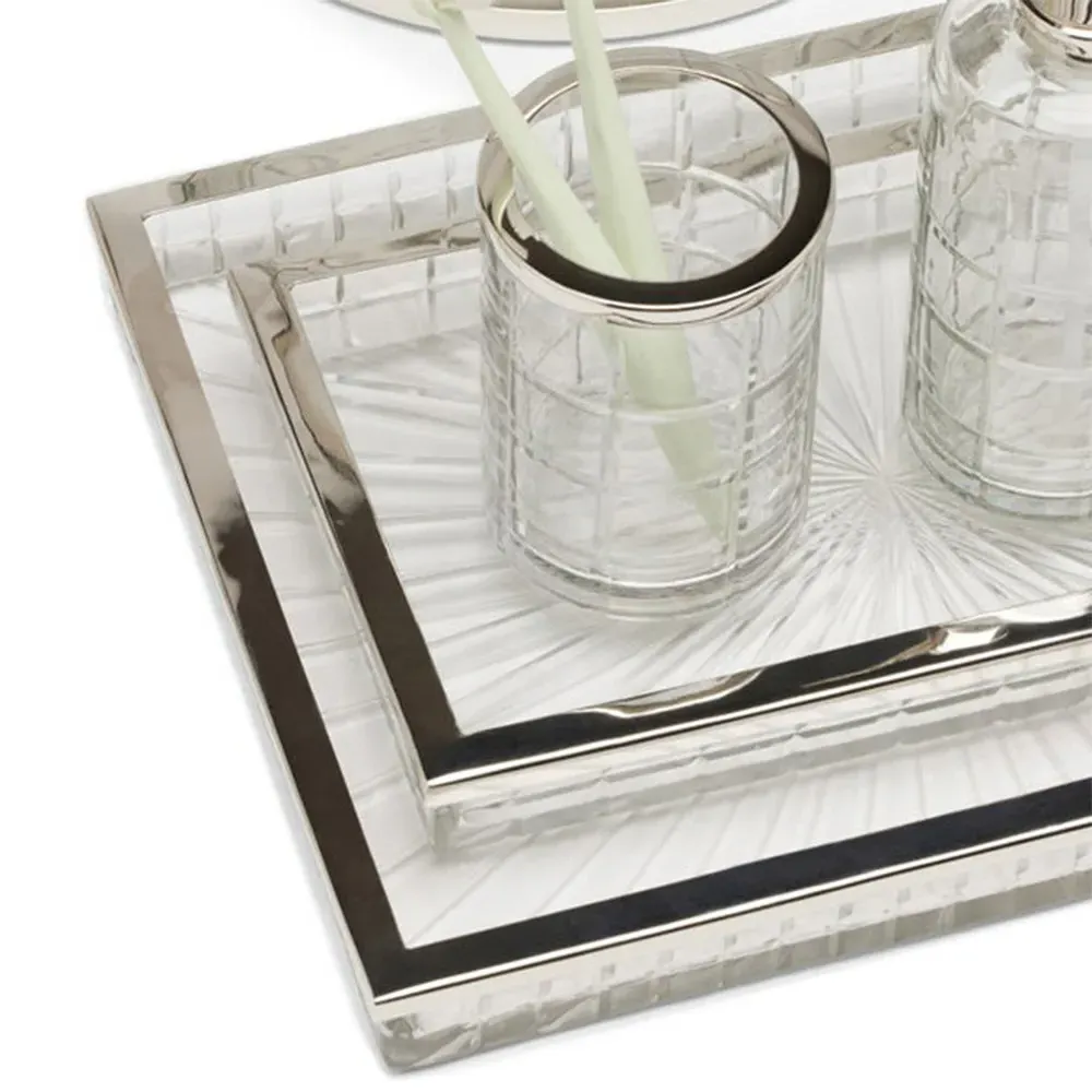Argos Textured Glass Accent Tray Set of 2 - Clear, Nickel