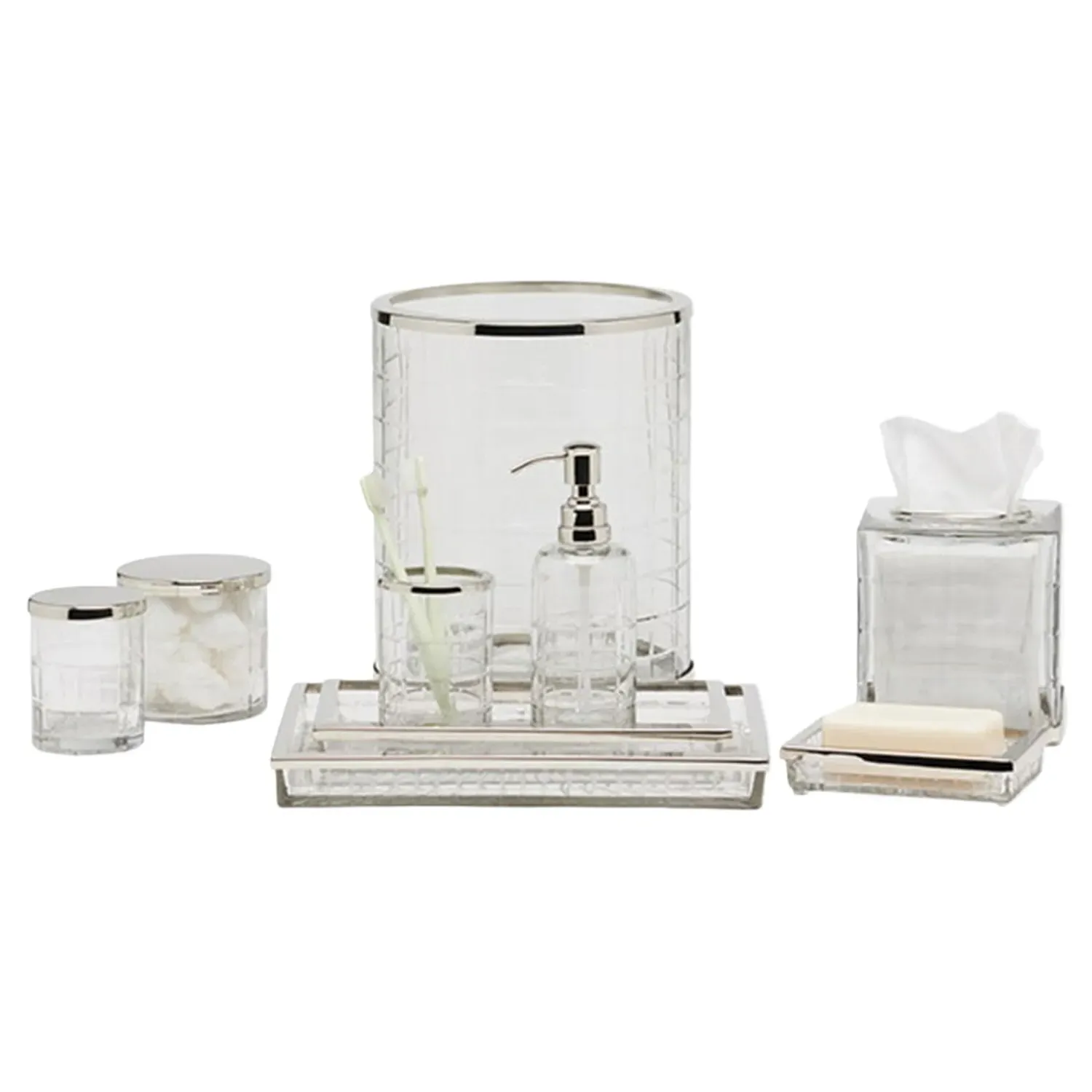 Argos Textured Glass Accent Tray Set of 2 - Clear, Nickel