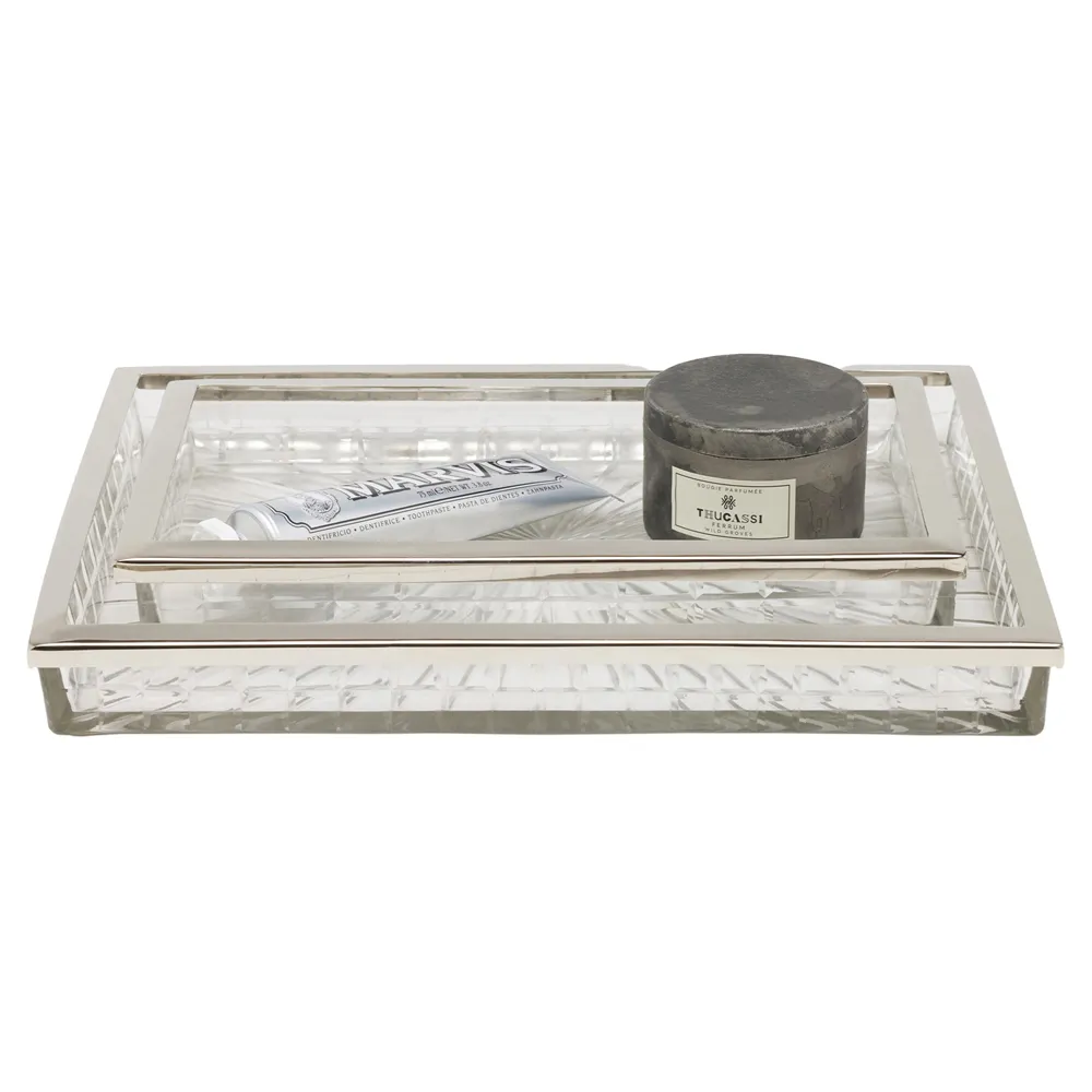 Argos Textured Glass Accent Tray Set of 2 - Clear, Nickel