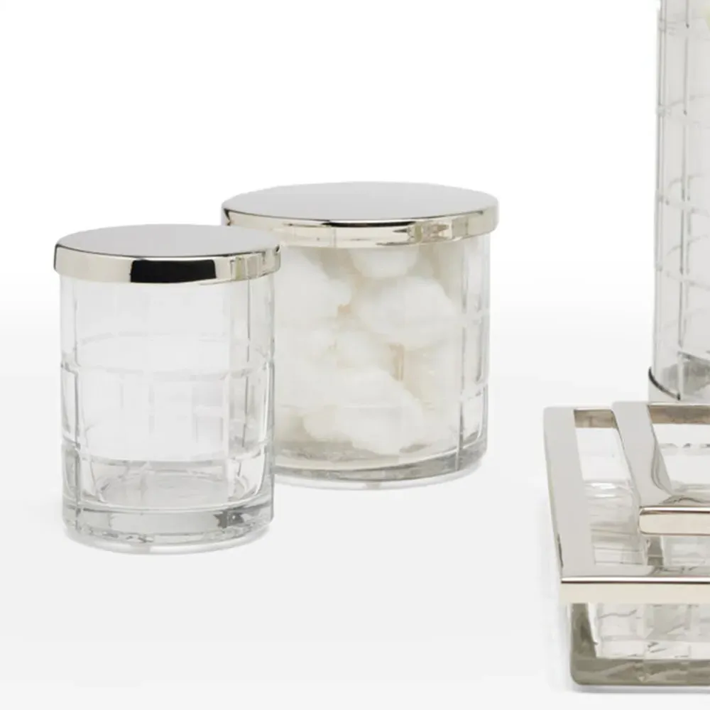 Argos Textured Glass Bath Canister - Clear, Nickel