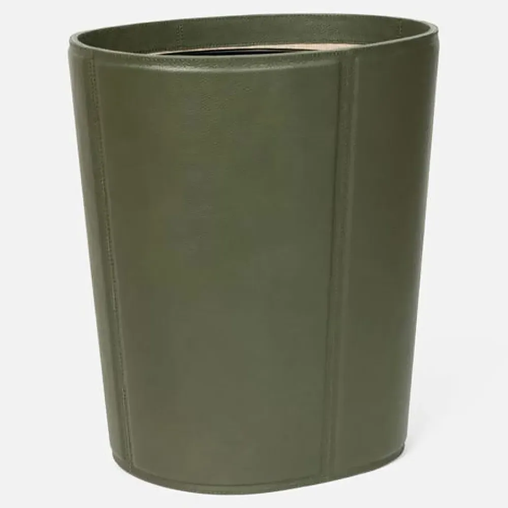 Asby Oval Waste Basket - Forest, Leather