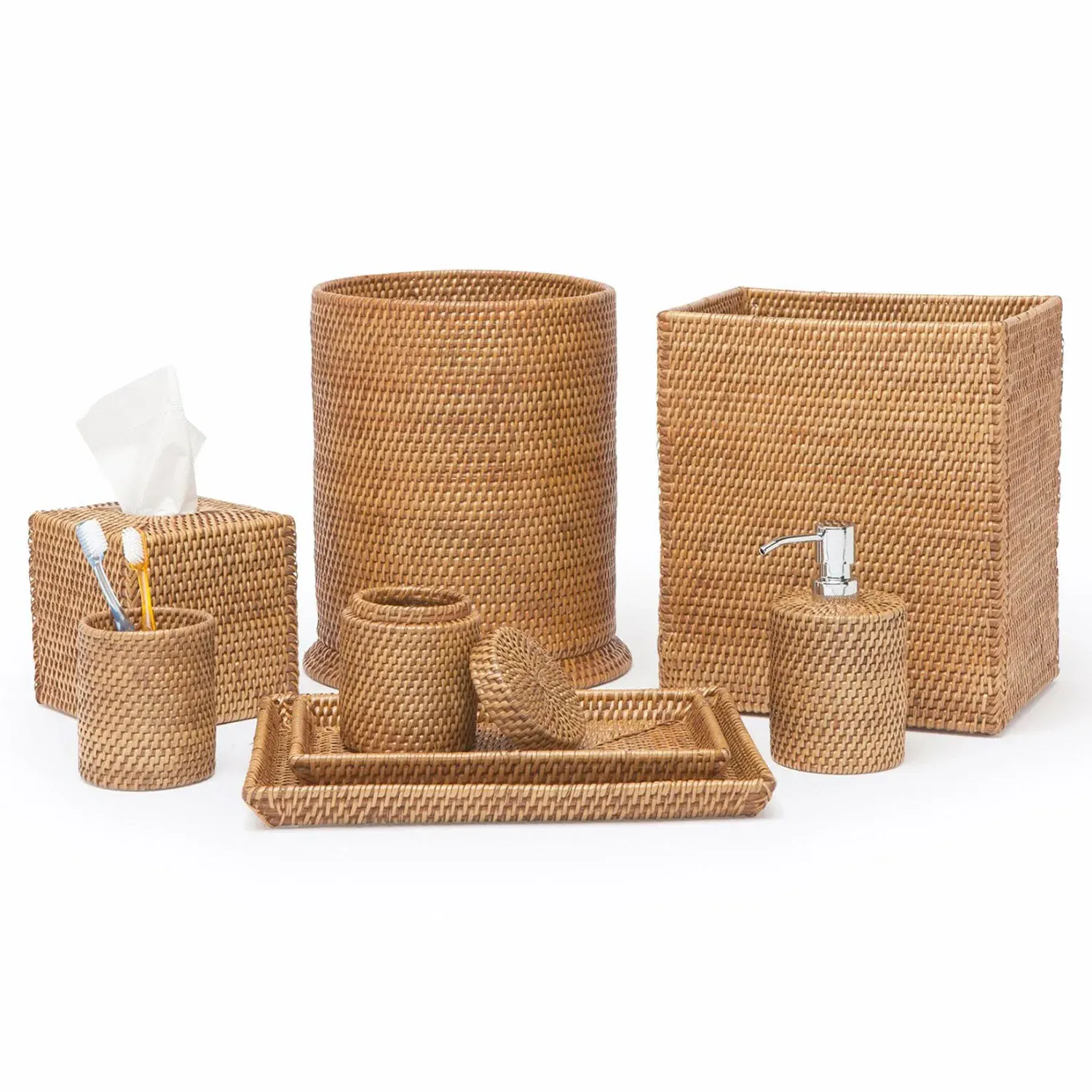 Dalton Round Waste Basket - Brown, Rattan