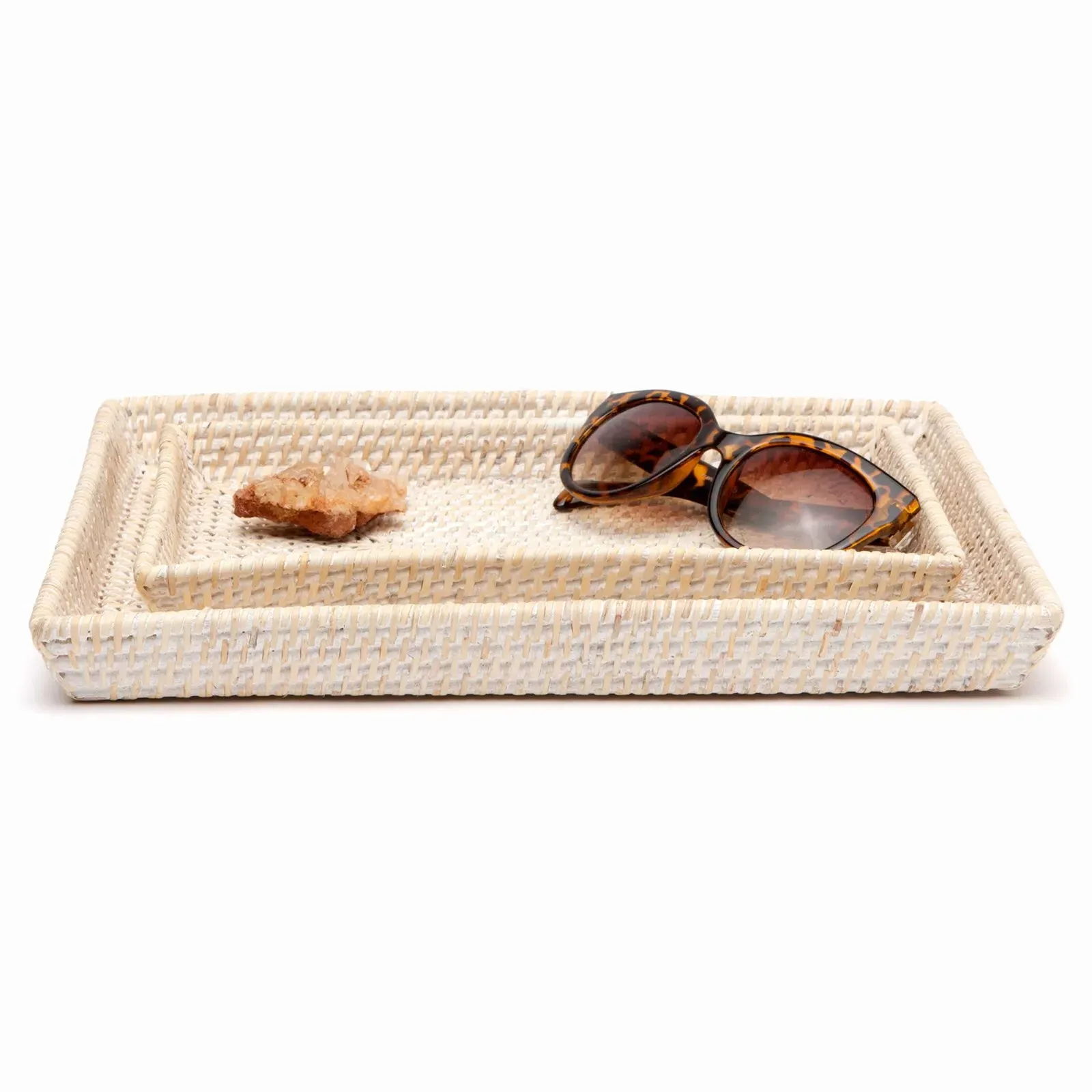 Dalton Tapered Tray Set of 2 - Whitewash, Rattan