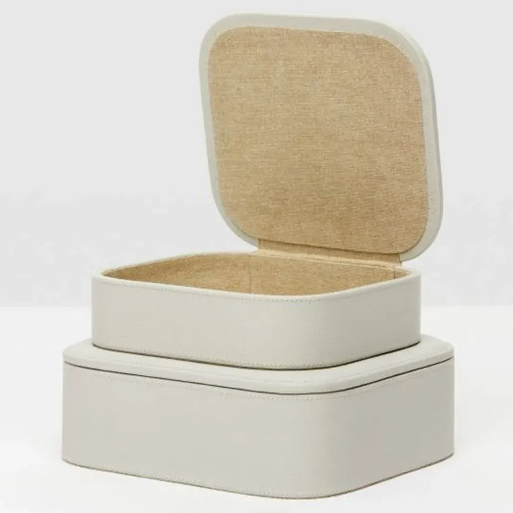 Dozza Decorative Box Set of 2 - Light Gray, Leather