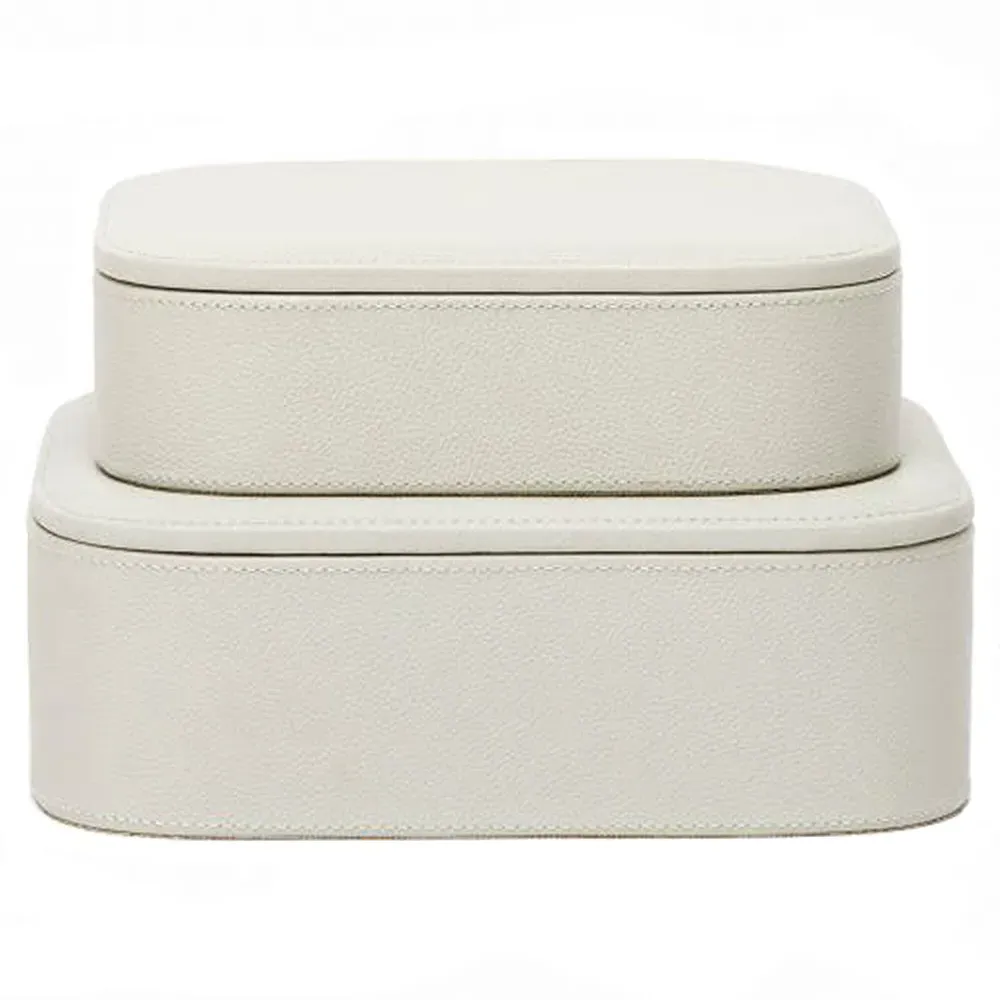 Dozza Decorative Box Set of 2 - Light Gray, Leather