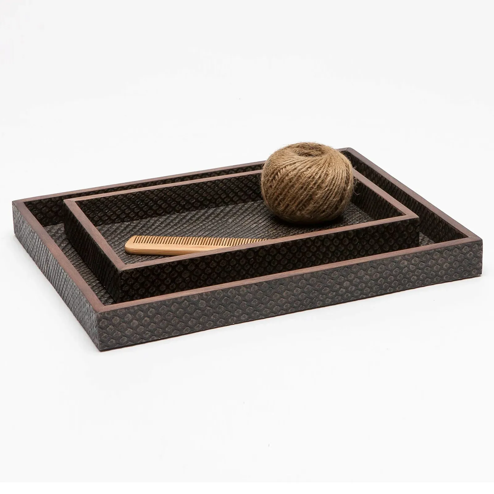 Goa Tray Set of 2 - Dark Brown, Faux Boa