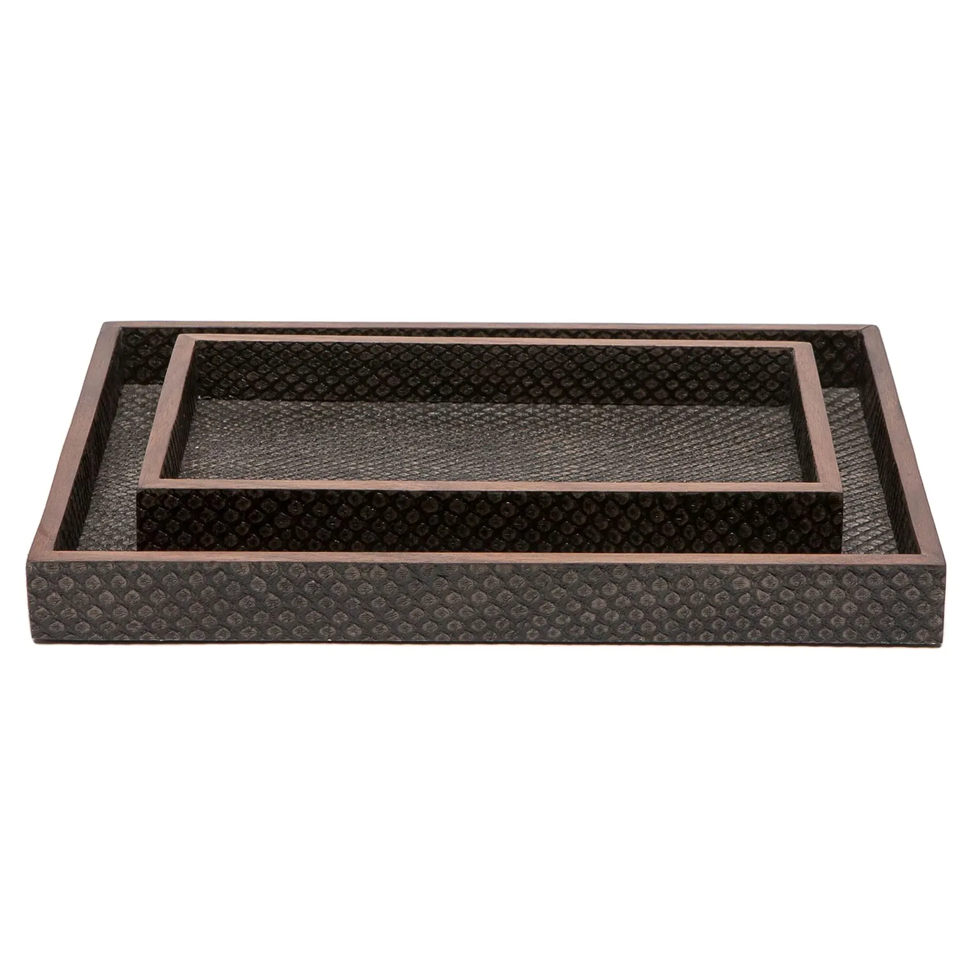 Goa Tray Set of 2 - Dark Brown, Faux Boa