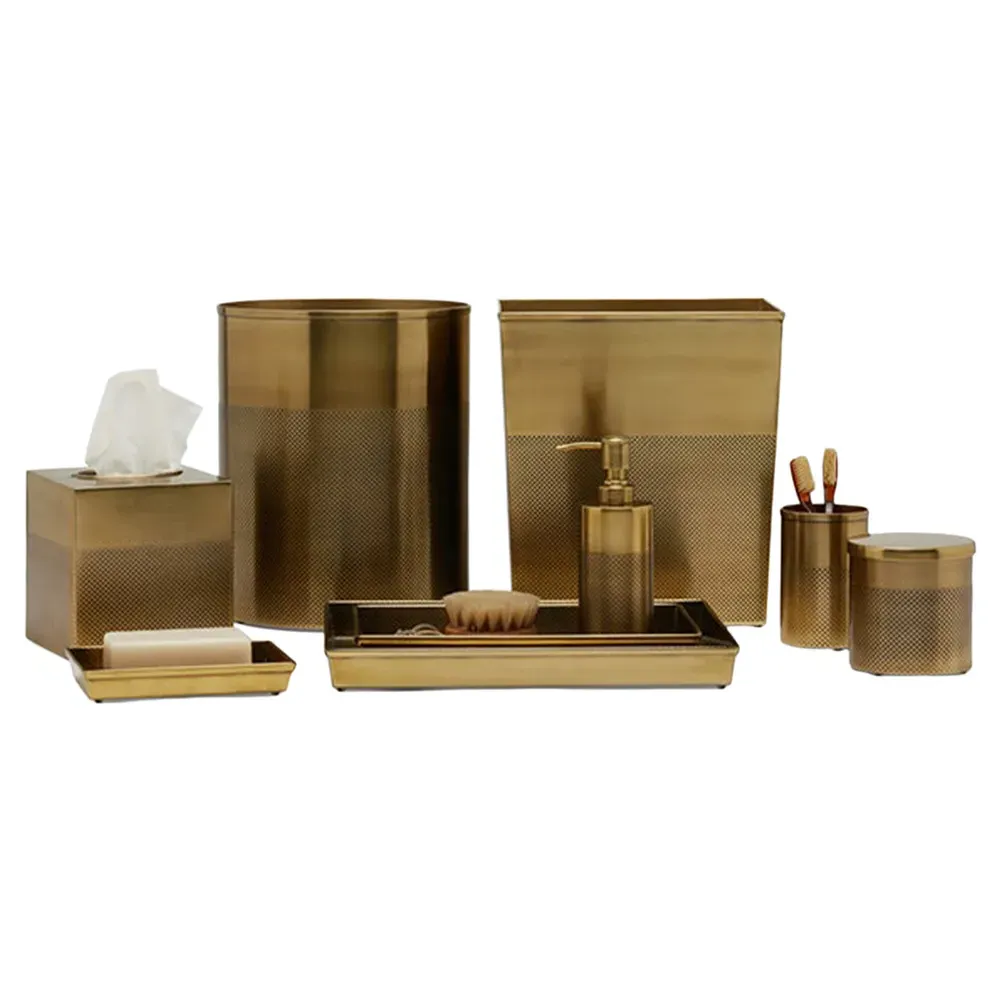 Hagen Rectangular Waste Basket - Antique Brass, Stainless Steel