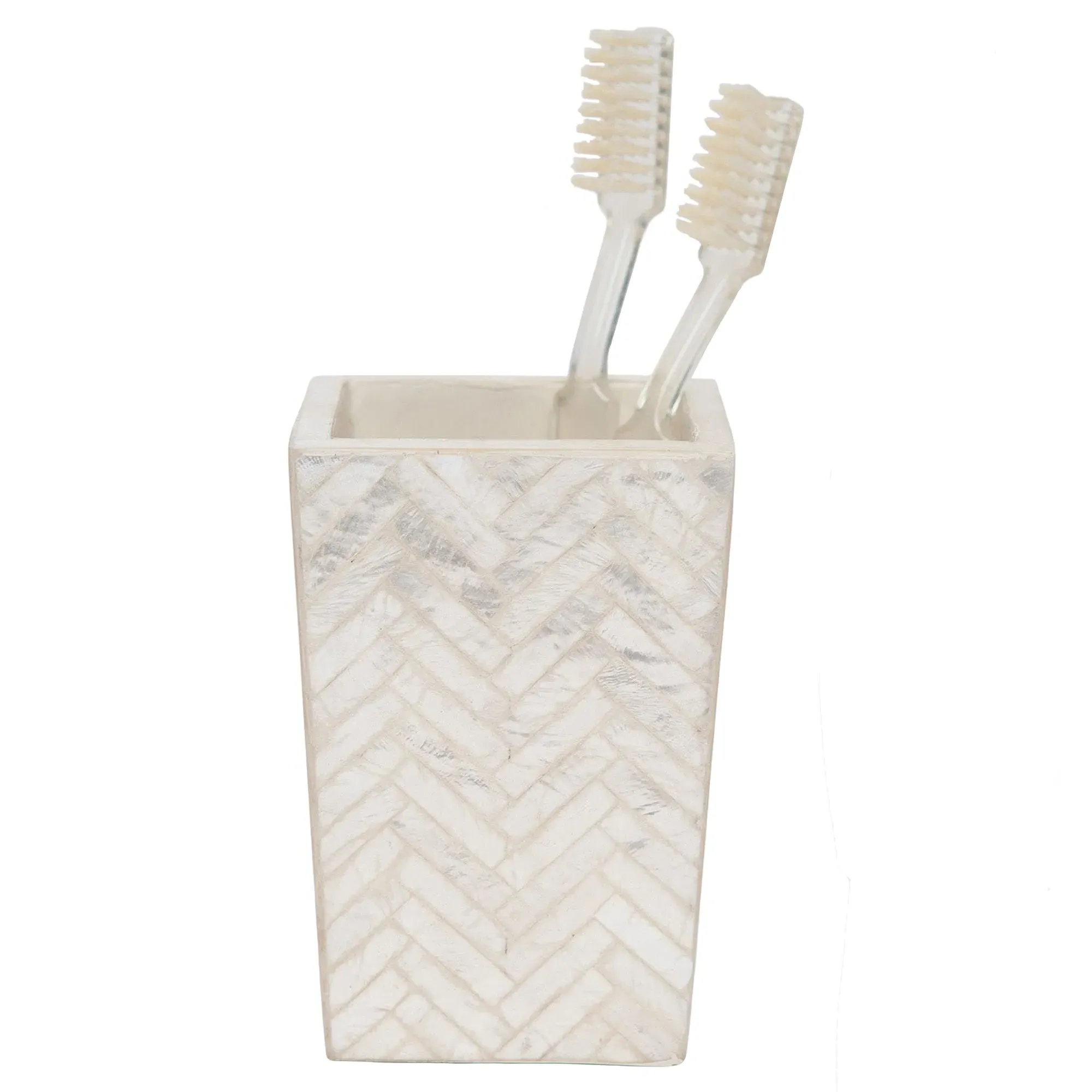 Handa Herringbone Brush Holder - Beige, Capiz Shell image