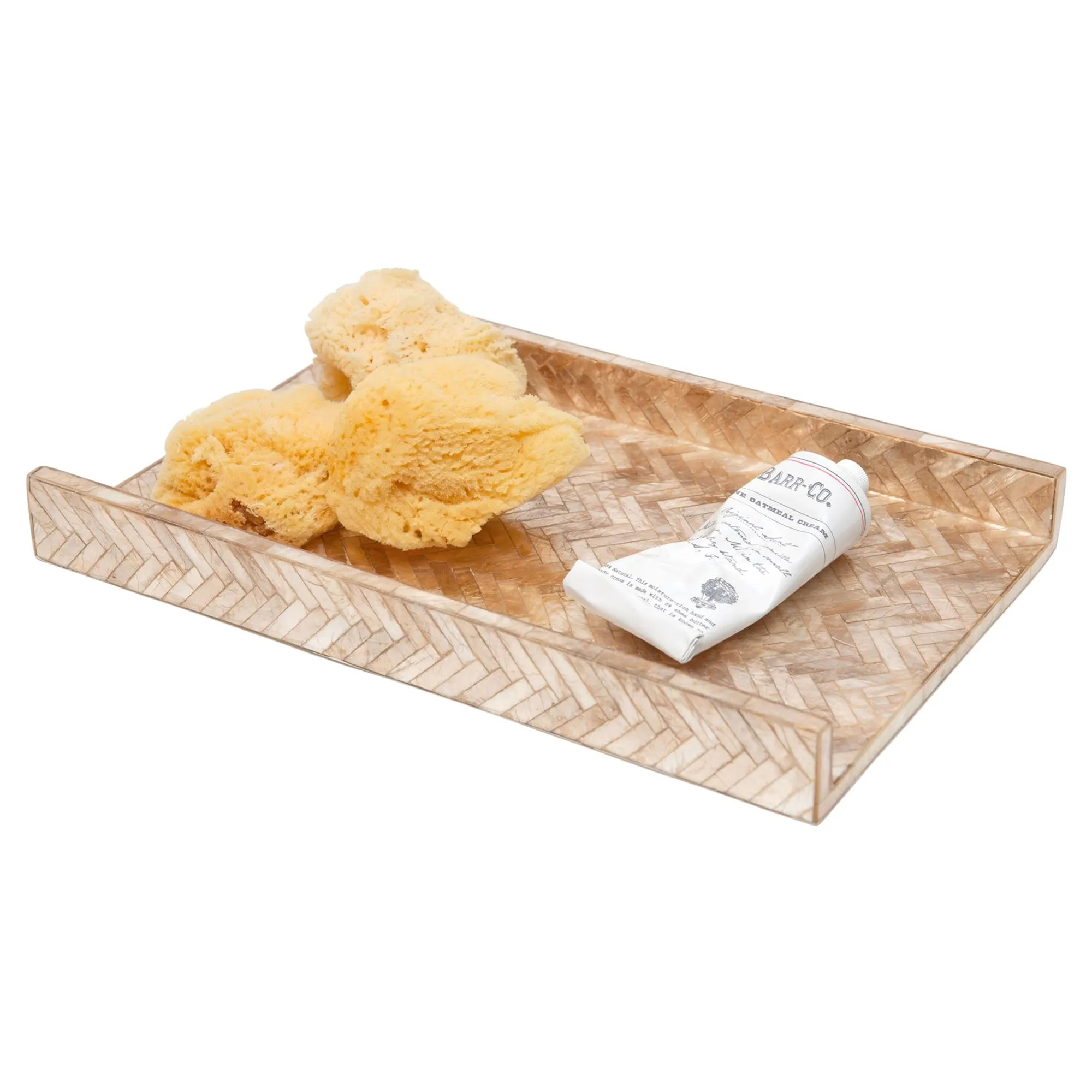 Handa Herringbone Hand Towel Tray Set - Beige, Capiz Shell