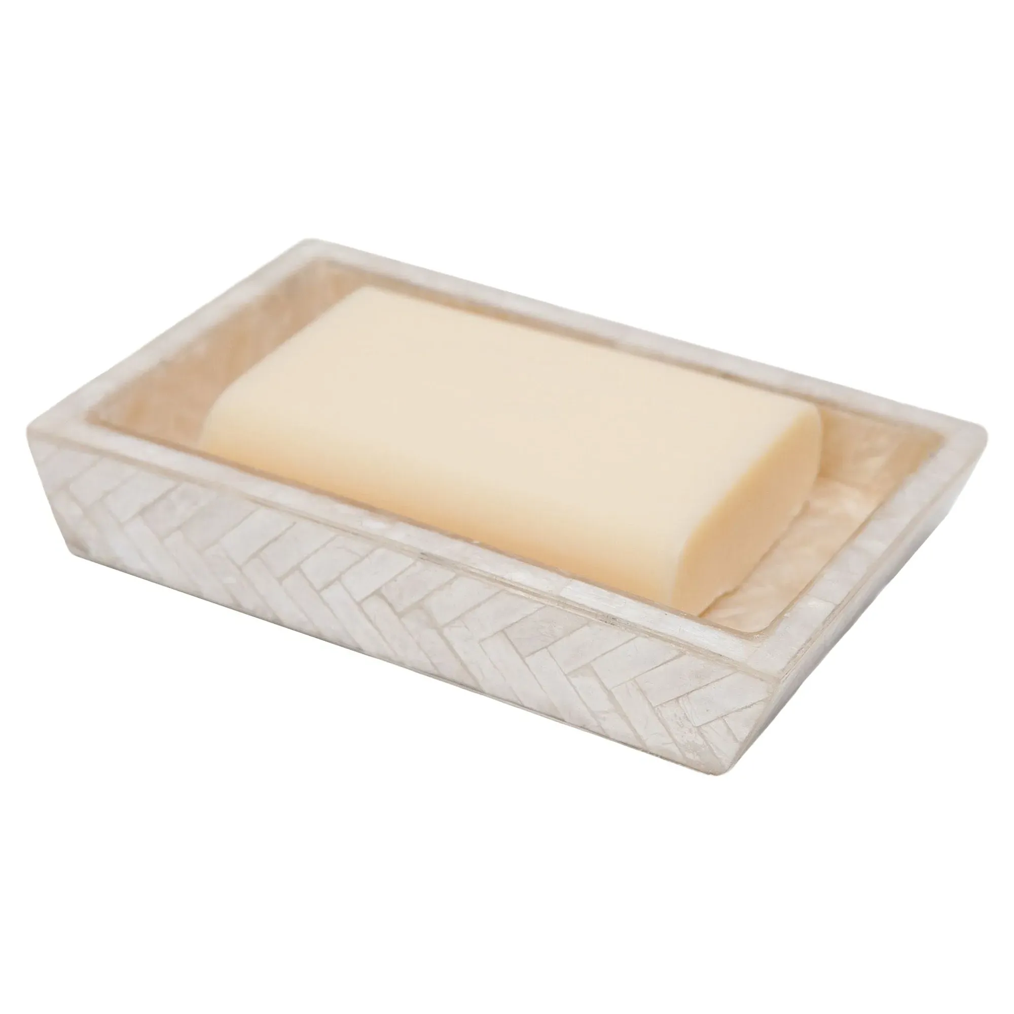 Handa Herringbone Soap Dish - Beige, Capiz Shell