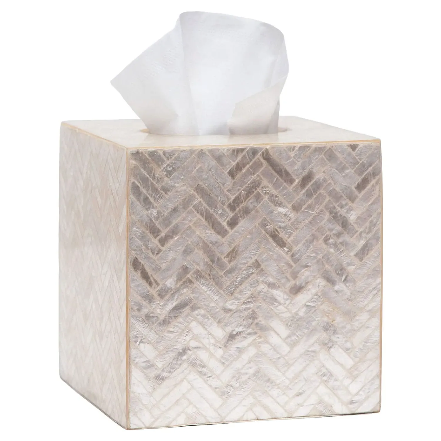 Handa Herringbone Tissue Box - Beige, Capiz Shell