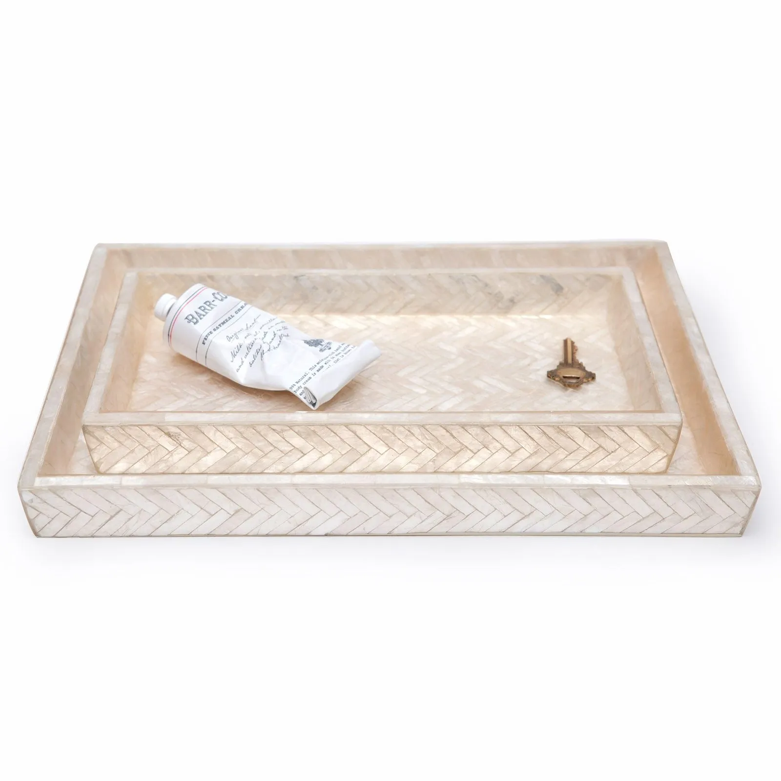 Handa Herringbone Tray Set - Beige, Capiz Shell