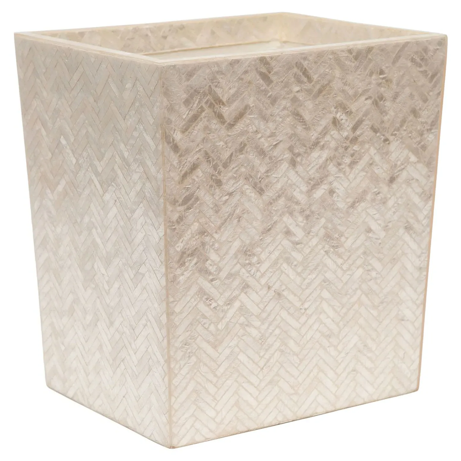 Handa Large Herringbone Waste Basket - Beige, Capiz Shell