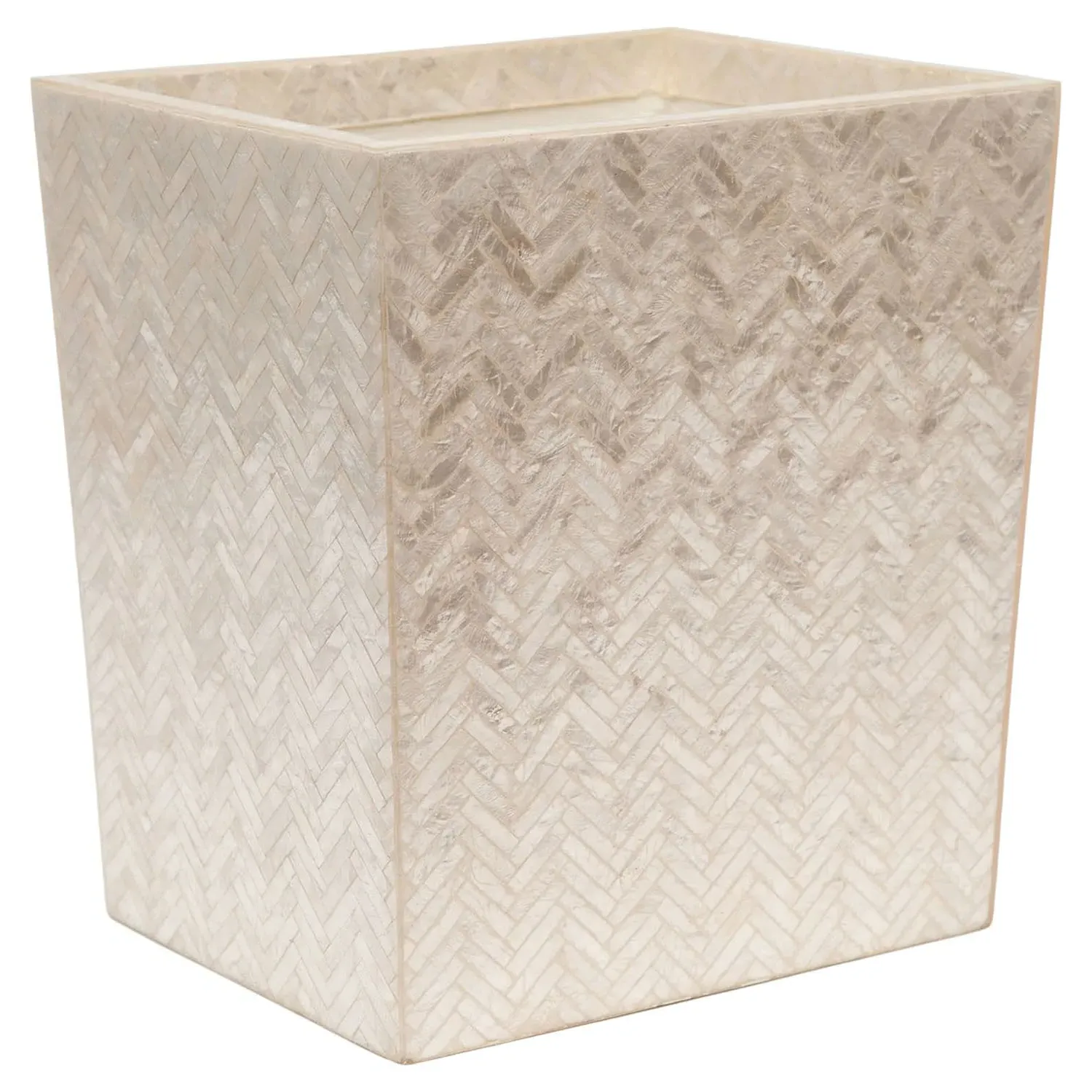 Handa Small Herringbone Waste Basket - Beige, Capiz Shell image