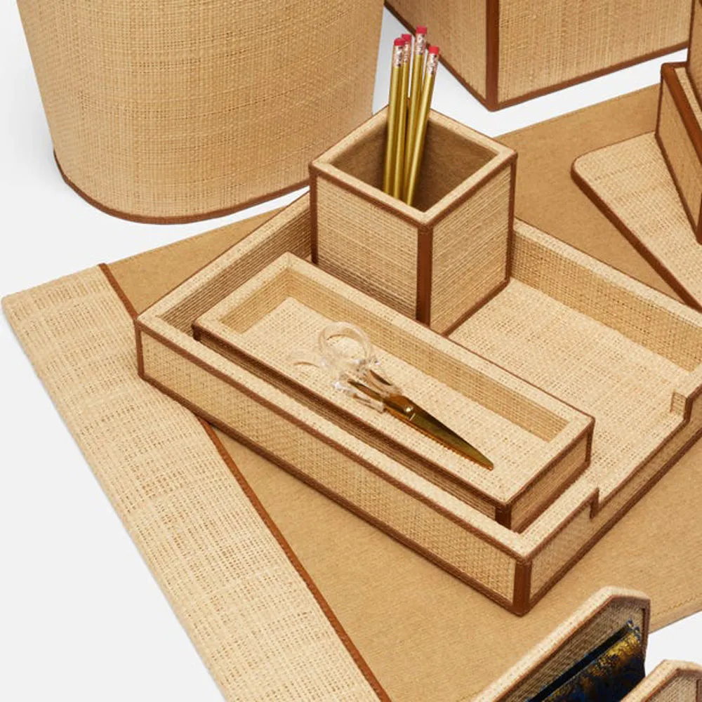 Hanford 4 Piece Letter Tray Set - Brown, Raffia