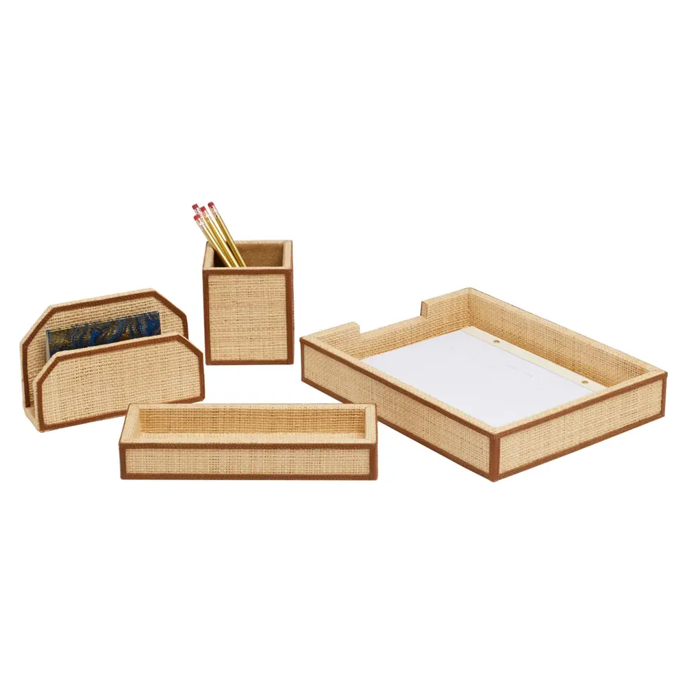 Hanford 4 Piece Letter Tray Set - Brown, Raffia