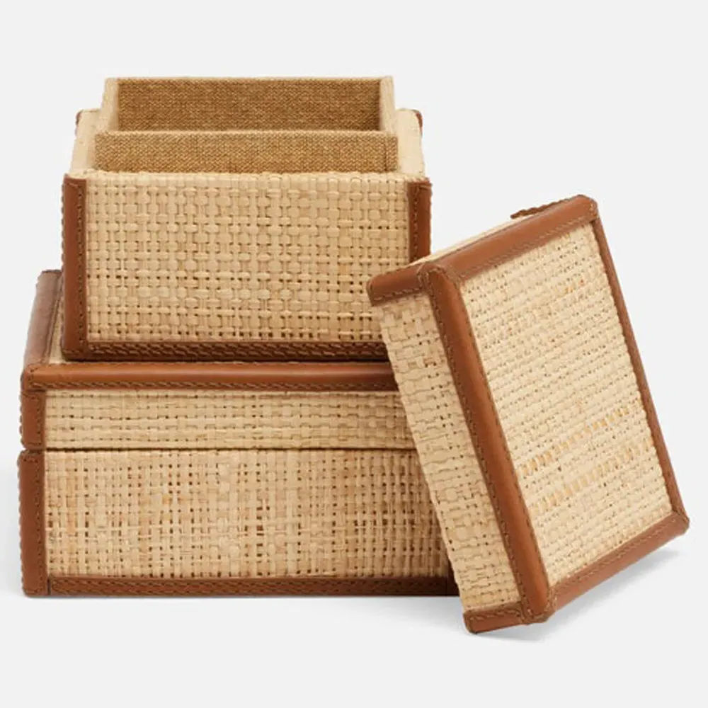 Hanford Decorative Box Set - Brown, Raffia