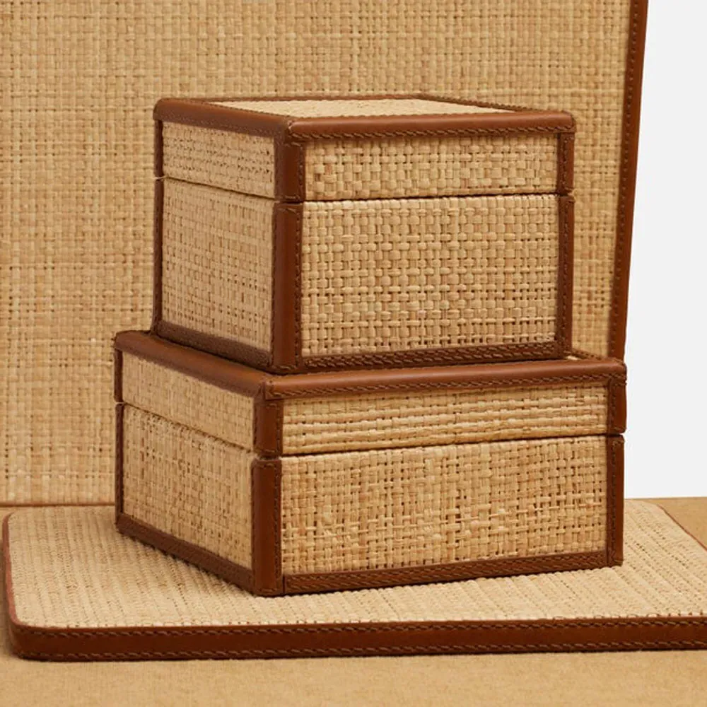 Hanford Decorative Box Set - Brown, Raffia