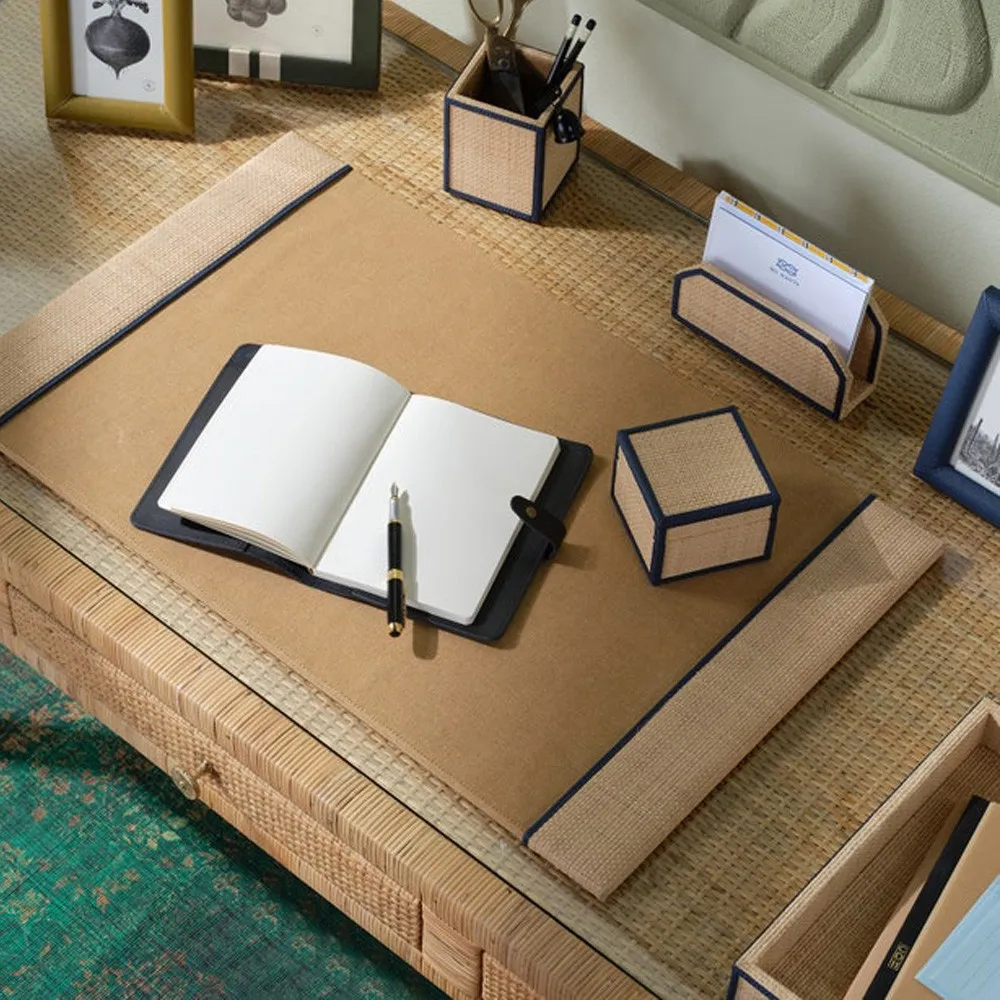 Hanford Decorative Box Set - Navy Blue, Raffia