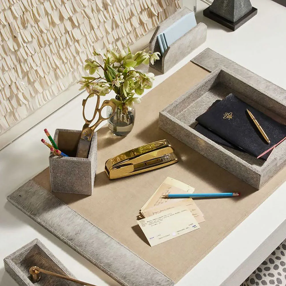 Hyde Desk Blotter Mouse Pad Set - Grey, Hair On Hide