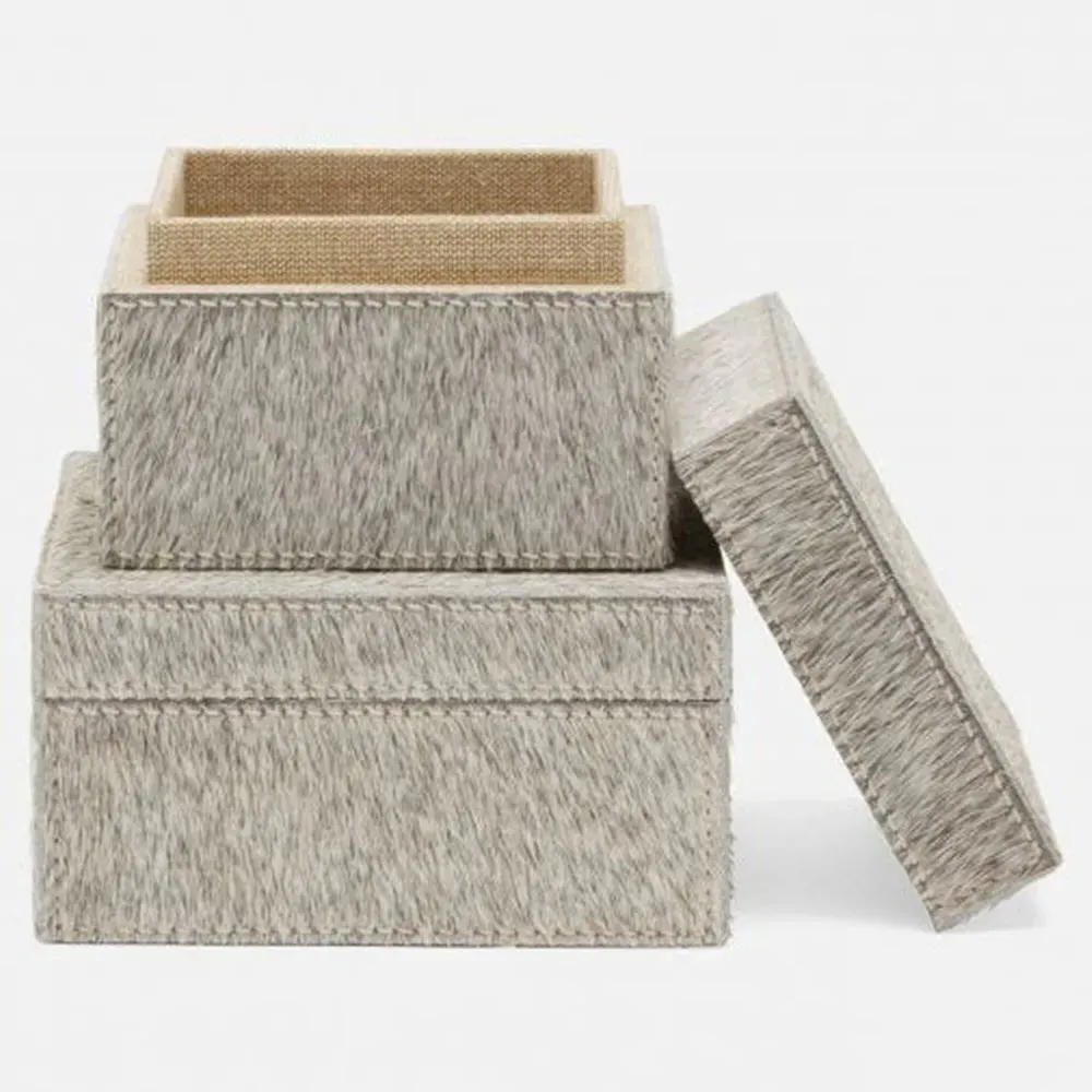 Hyde Square Decorative Boxes Set of 2 - Gray, Hair On Hide
