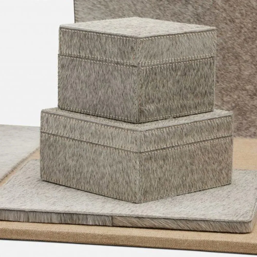 Hyde Square Decorative Boxes Set of 2 - Gray, Hair On Hide