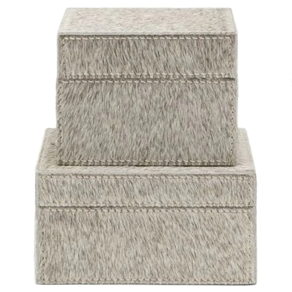 Hyde Square Decorative Boxes Set of 2 - Gray, Hair On Hide image