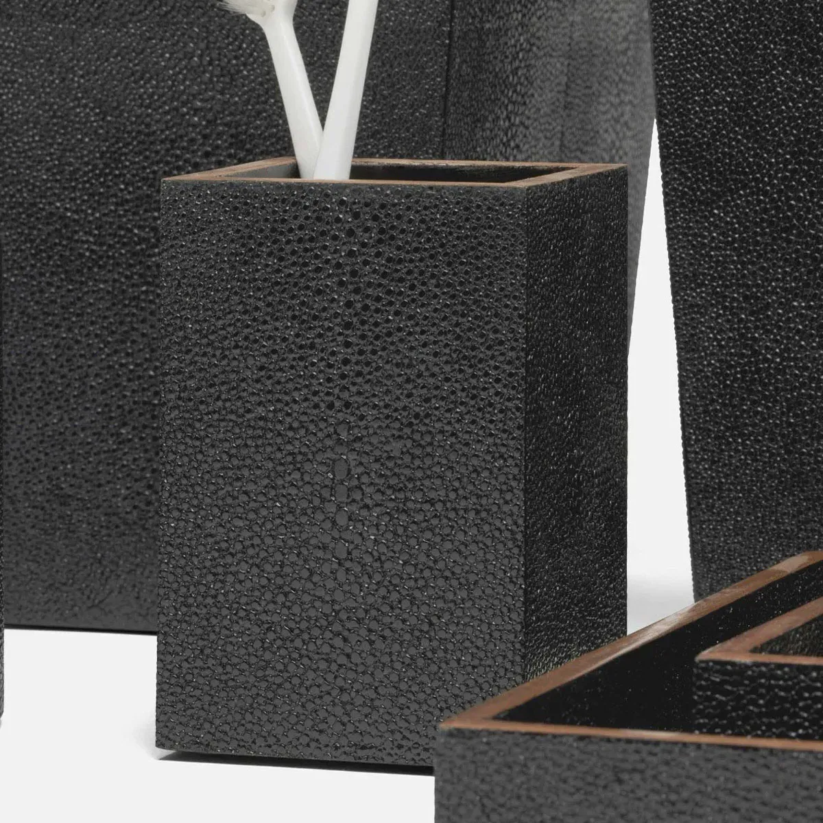 Manchester Brush Holder - Black, Faux Shagreen