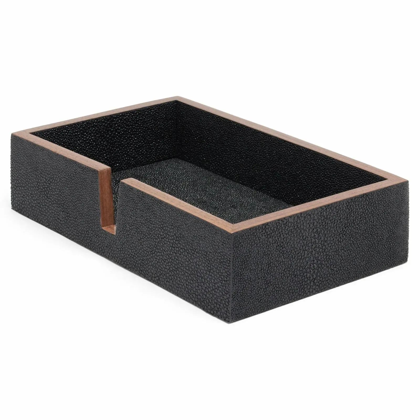 Manchester Hand Towel Tray Set of 2 - Black, Faux Shagreen