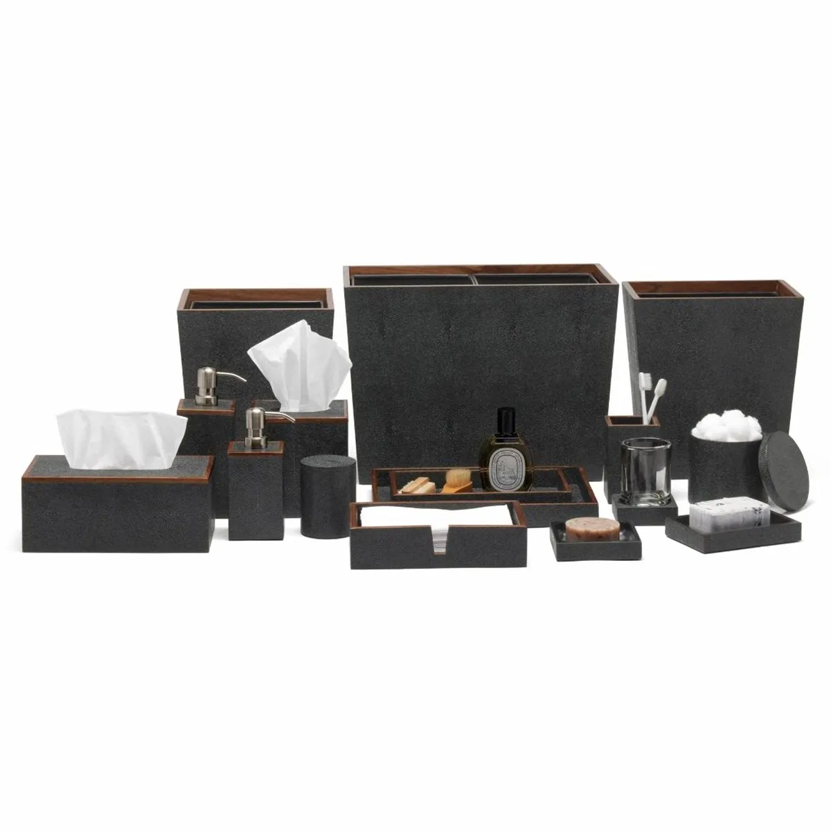 Manchester Hand Towel Tray Set of 2 - Black, Faux Shagreen