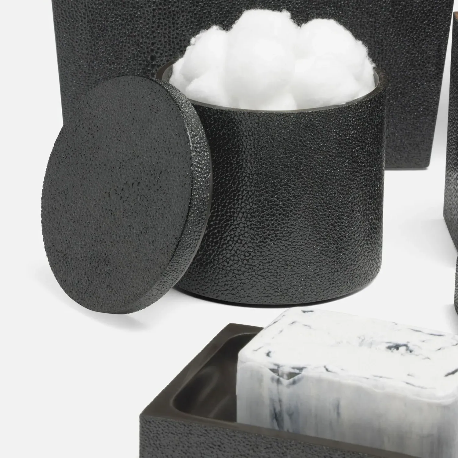 Manchester Large Canister - Black, Faux Shagreen